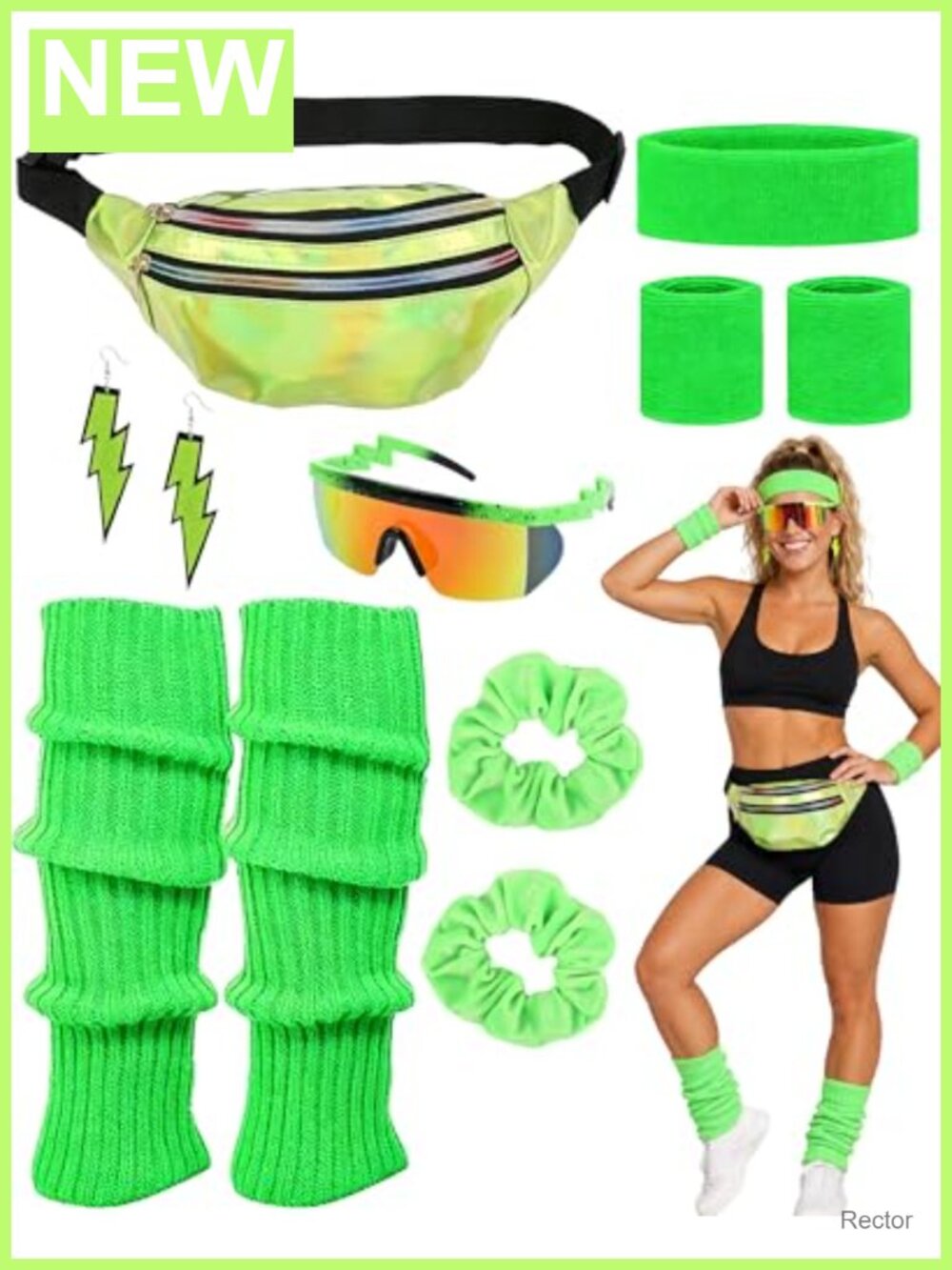 80s Costume Accessory Set Leg Warmers Headband Wristbands Fanny Pack Cosplay
